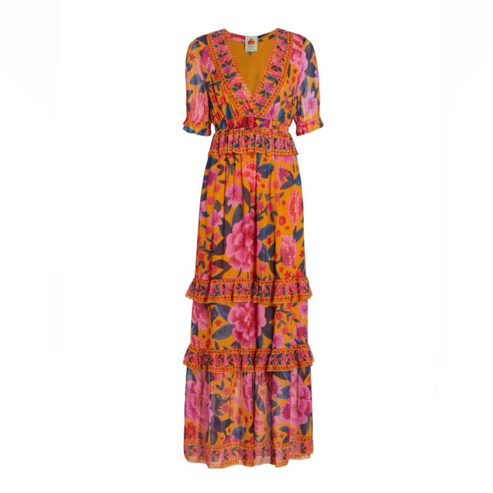 FARM Rio Vibrant Floral Maxi Dress - Orange and Pink